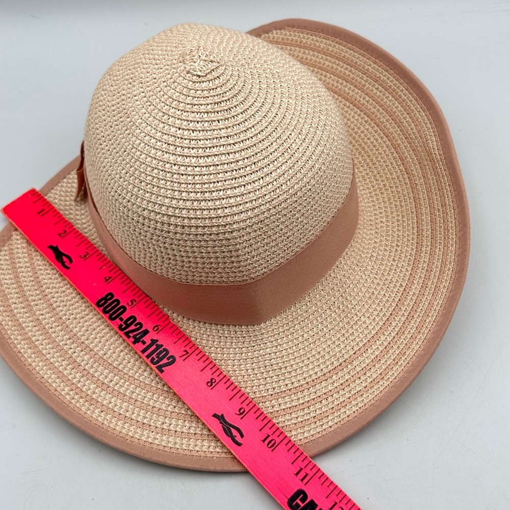 Magid Hats Womens Pink Woven Paper Wide Brim Sun Hat with Grosgrain Bow Accent - Picture 7 of 13